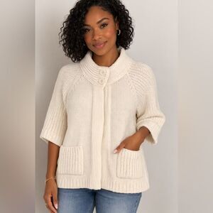 Cream Knit Pocket Cardigan Sweater - Women